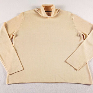 Vintage Mark Shale 100% Silk Turtleneck Sweater Womens L Cream Ribbed Knit